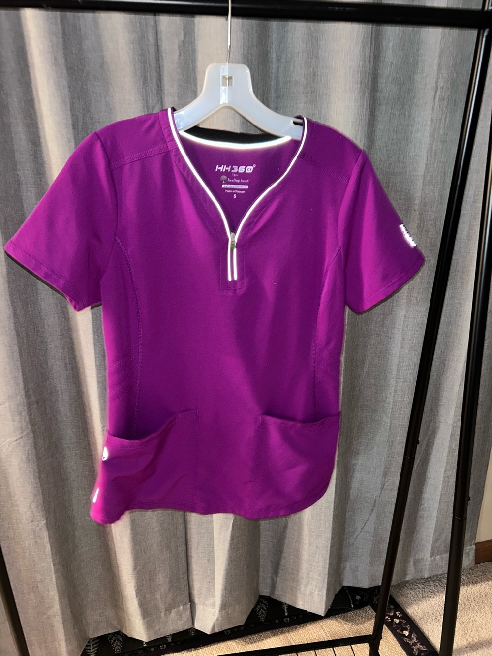 healing hands Purple Zip-Front Medical Scrub Top